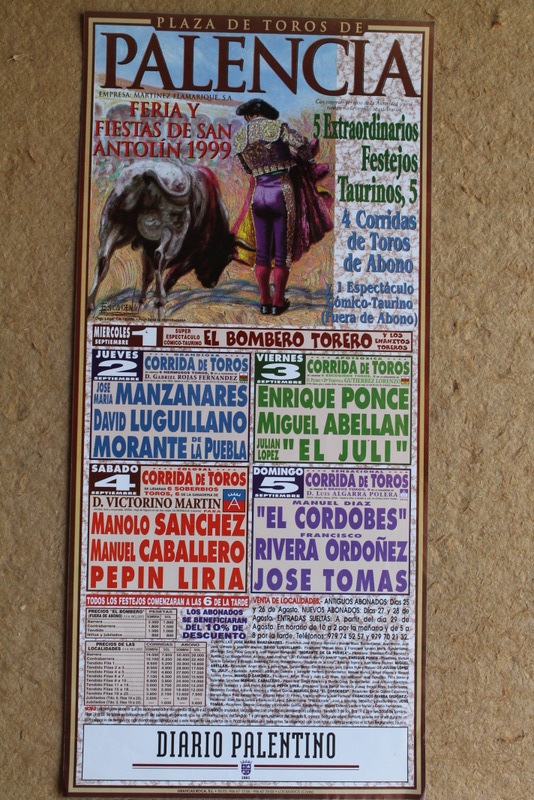 Cartel de toros de Palencia. Feria y Fiestas de San Antolín 1999. 2, 3, 4 y 5 de septiembre de 1999. 
