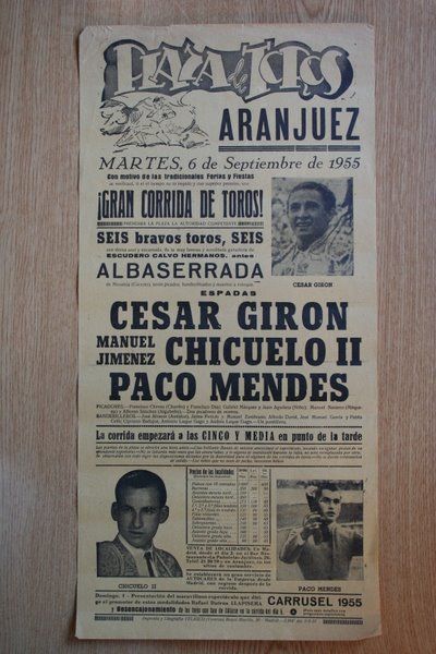 Cartel de toros de Aranjuez. 1955.