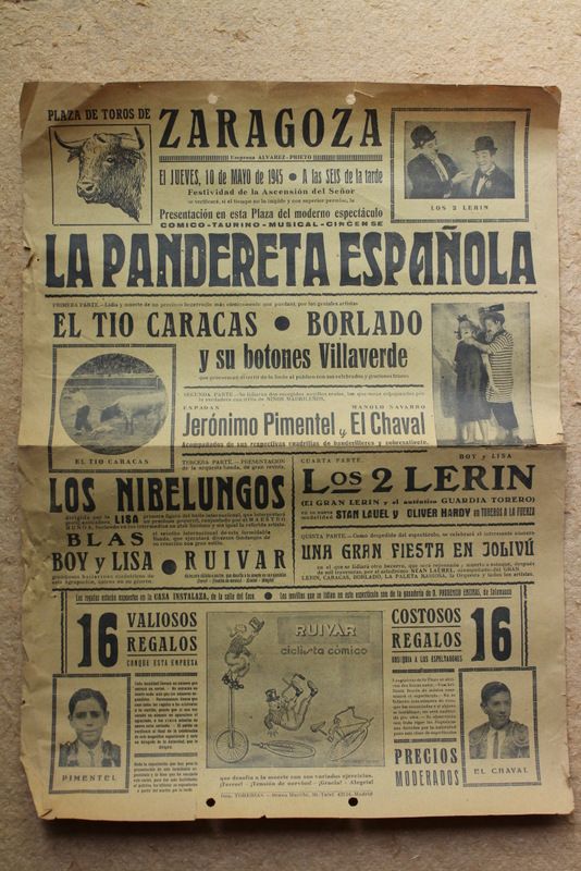 Cartel de toros de Zaragoza. 10 de mayo de 1945.