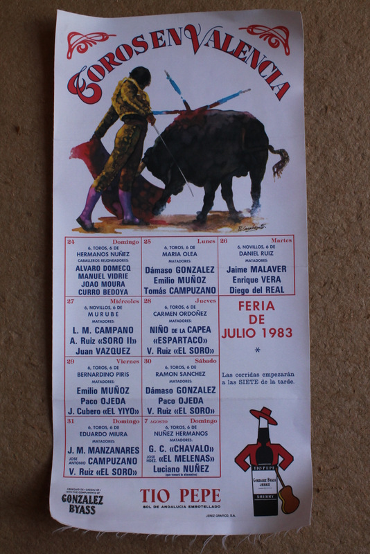 Cartel de toros de Valencia. Feria de Julio de 1983. 24 al 31 de julio y 7 de agosto.