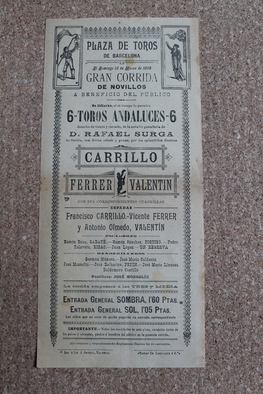 Cartel de toros de Barcelona. 13 de marzo de 1898.