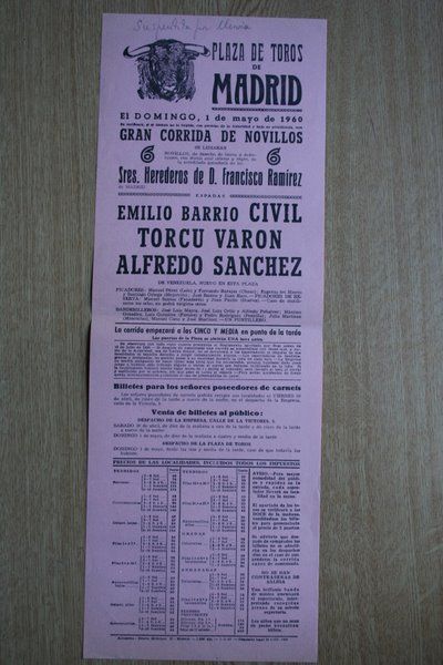 Cartel de toros de Madrid. 1959.