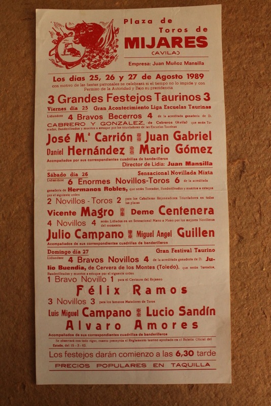 Cartel de toros de Mijares (Ávila). 25, 26 y 27 de agosto de 1989. 