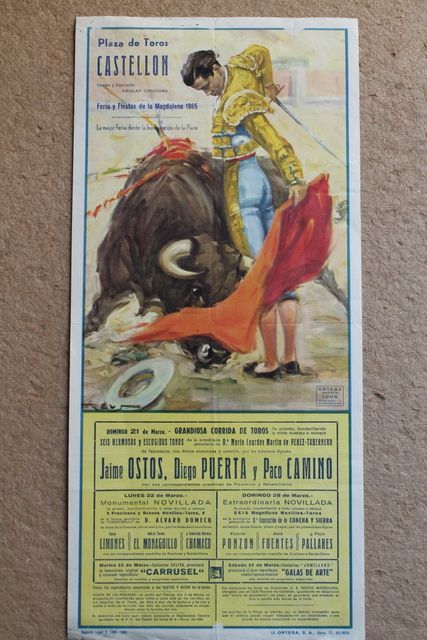 Cartel de toros de Castellón. Feria y Fiestas de la Magdalena 1965. 21, 22 y 28 de marzo.