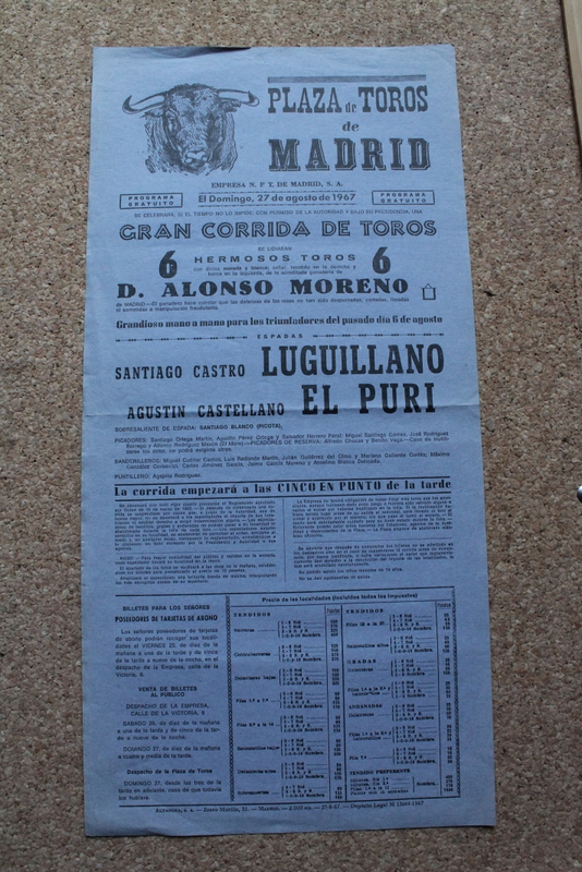 Cartel de toros de Madrid. 27 de agosto de 1967.