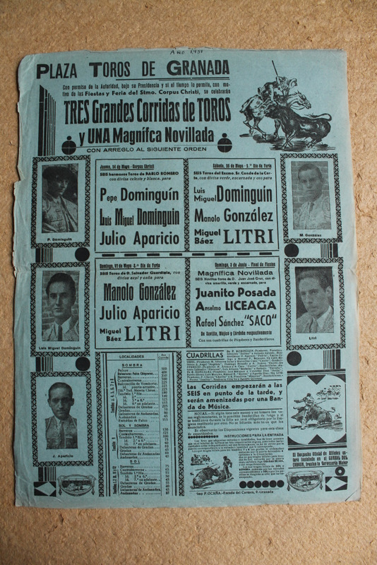 Cartel de toros de Granada. 24, 26 y 27 de mayo y 3 de junio de 1951. 