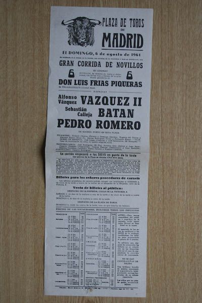 Cartel de toros de Madrid.