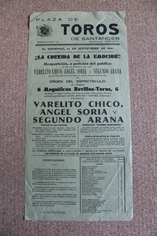 Cartel de toros de Santander. 14 de septiembre de 1941. 