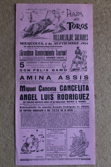 Cartel de toros de Villarejo de Salvanés. 2 de septiembre de 1964.
