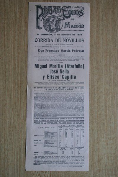 Cartel de toros de Madrid. 1933.