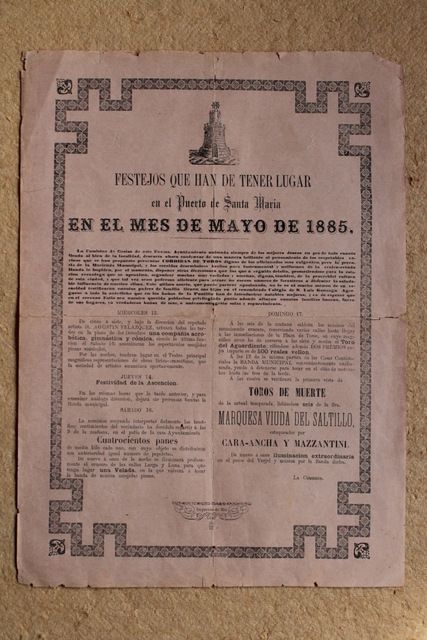 Programa de toros del Puerto de Santa María. Mayo de 1885.