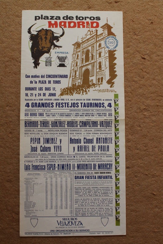 Cartel de toros de Madrid. Cincuentenario de la plaza de Toros. 17, 18, 21 y 24 de junio de 1981.