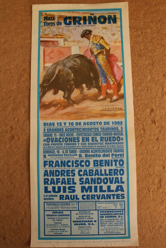 Cartel de toros de Griñón. 15 y 16 de agosto de 1992. 