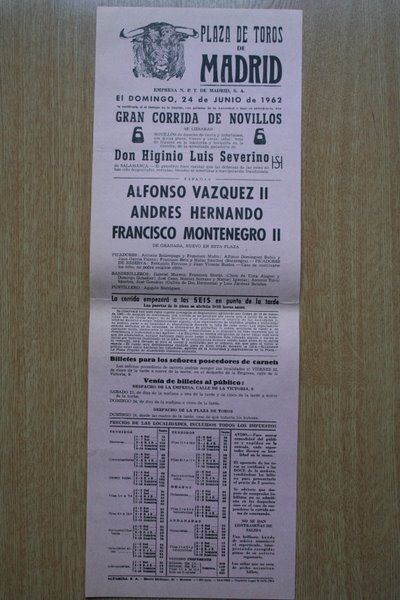 Cartel de toros de Madrid. 1962.