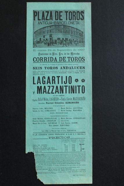 Cartel de toros de Barcelona. 24 de septiembre de 1907. 
