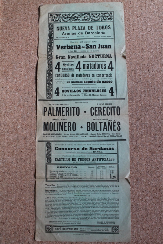 Cartel de toros de Nueva Plaza de Toros Arenas de Barcelona. 23 de junio de 1914. 