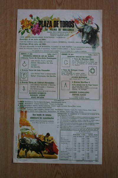 Cartel de toros de Palma de Mallorca. 1985.
