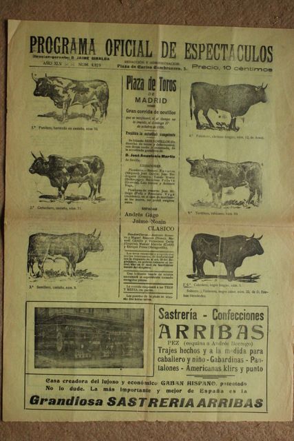 Programa de toros de Madrid. 17 de octubre de 1926.