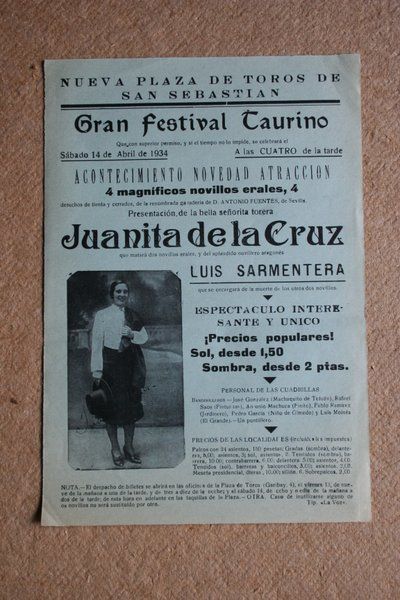 Cartel de toros de San Sebastián. 14 de abril de 1934. 