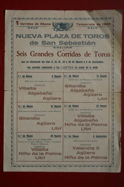 Cartel de toros de San Sebastián.