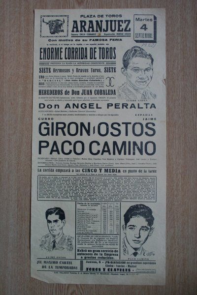 Cartel de toros de Aranjuez. 1962.