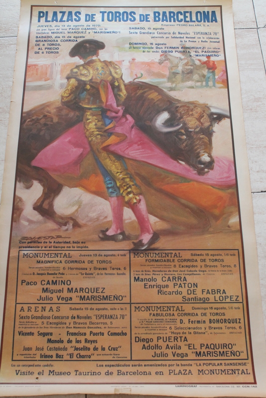 Cartel de toros de Barcelona. 13, 15 y 16 de agosto de 1970. 
