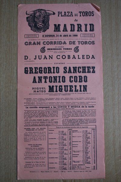 Cartel de toros de Madrid. 1959.