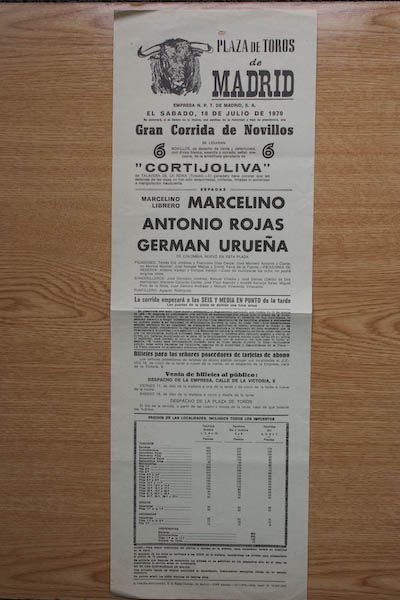 Cartel de toros de Madrid.