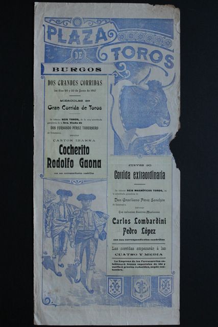 Cartel de toros de Burgos. 29 y 30 de junio de 1910. 