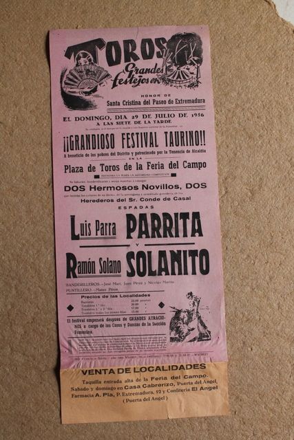 Cartel de toros en honor de Santa Cristina del Paseo de Extremadura. 29 de julio de 1956.