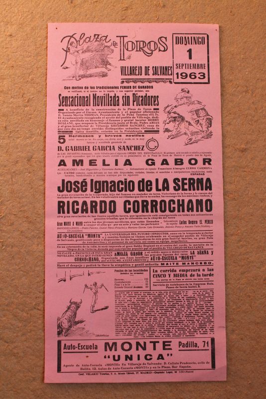 Cartel de toros de Villarejo de Salvanés. 1 de septiembre de 1963.