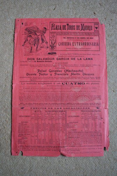 Cartel de toros de Madrid. Corrida extraordinaria. 17 de abril de 1913.
