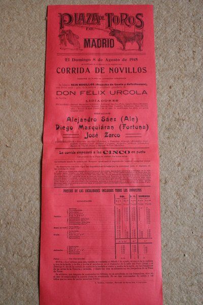 Cartel de toros de Madrid. 8 de agosto de 1915.