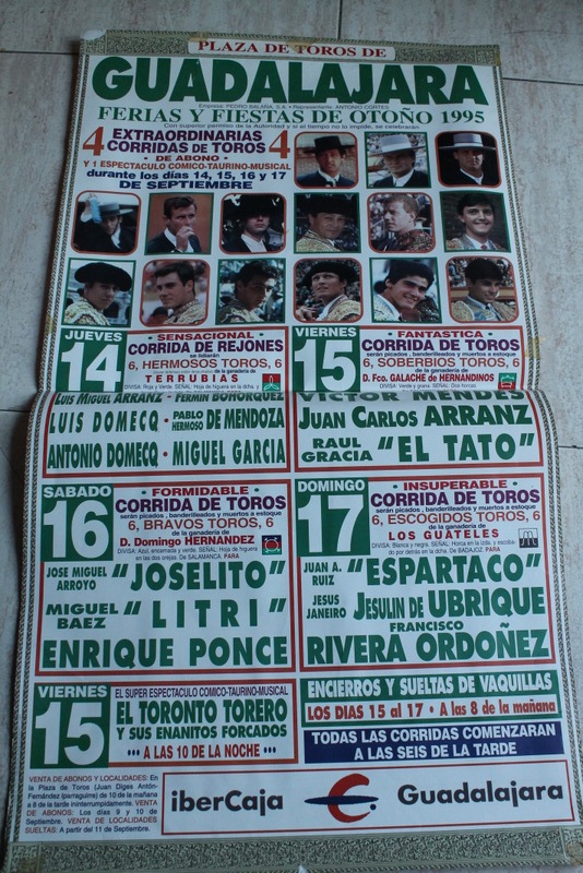 Cartel de toros de Guadalajara. Ferias y Fiestas de Otoño 1995. 14, 15, 16 y 17 de septiembre.