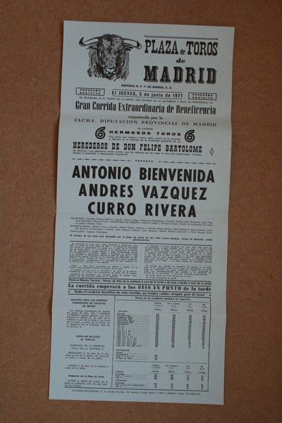 Cartel de toros de Madrid. 3 de junio de 1971. 