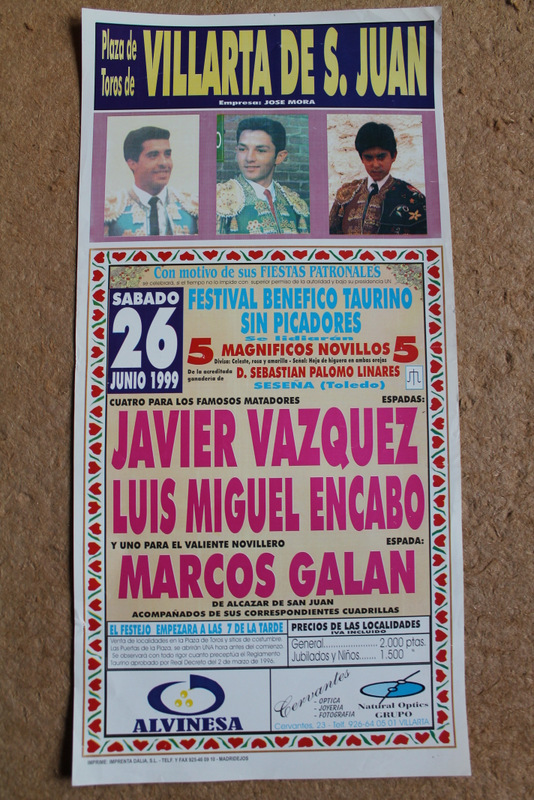 Cartel de toros de Villarta de San Juan. 26 de junio de 1999.