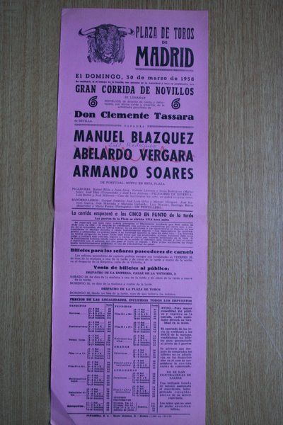 Cartel de toros de Madrid. 1958.