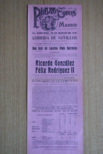 Cartel de toros de Madrid. 1931.