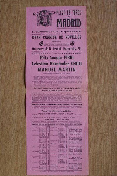 Cartel de toros de Madrid.
