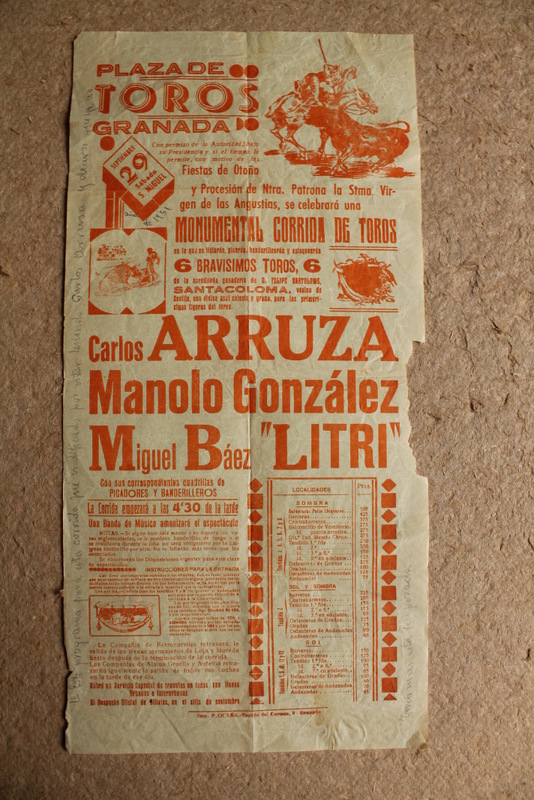 Cartel de toros de Granada. 29 de septiembre. Fiestas de Otoño.