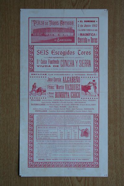 Cartel de toros de Barcelona. 1912.