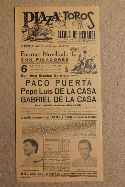 Cartel de toros de Alcalá de Henares. 28 de febrero de 1965.