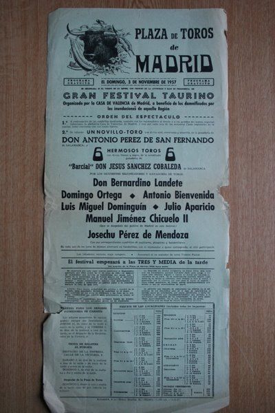 Cartel de toros de Madrid. 1957.