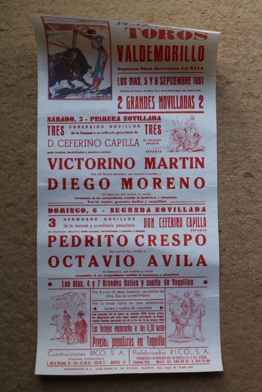 Cartel de toros de Valdemorillo. 5 y 6 de septiembre de 1981.