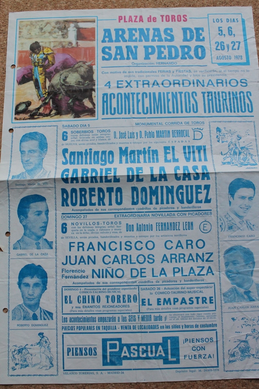 Cartel de toros de Arenas de San Pedro. 5 y 27 de agosto de 1978.