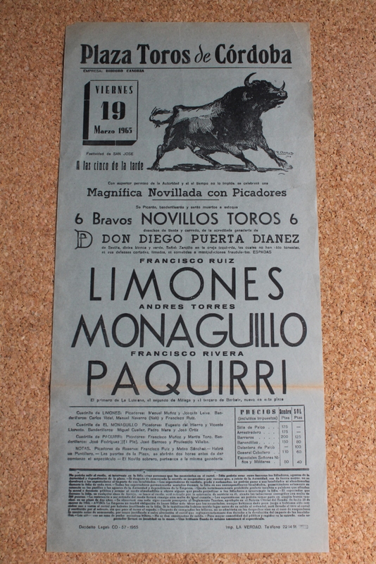 Cartel de toros de Córdoba. 19 de marzo de 1965.