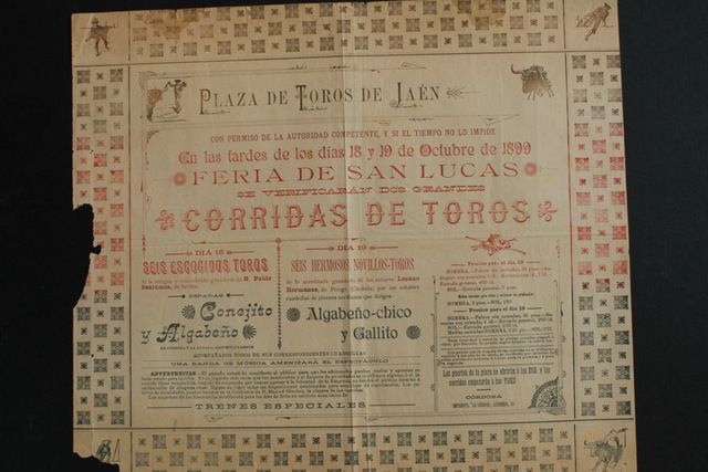 Cartel de toros de Jaén. Feria de San Lucas. Octubre de 1899.