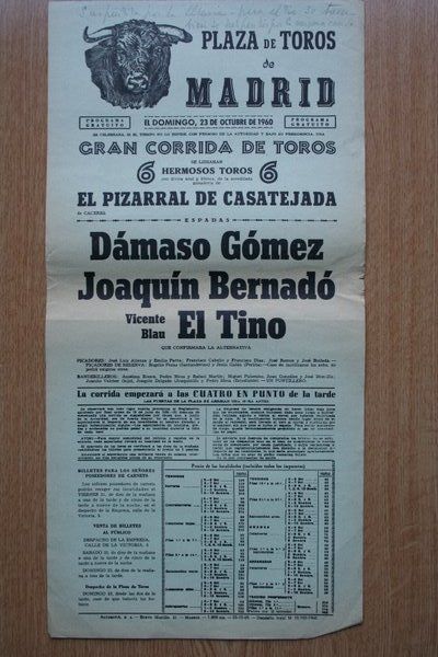 Cartel de toros de Madrid. 1960.