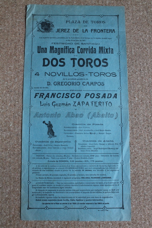 Cartel de toros de Jerez de la Frontera. 25 de julio de 1913. 