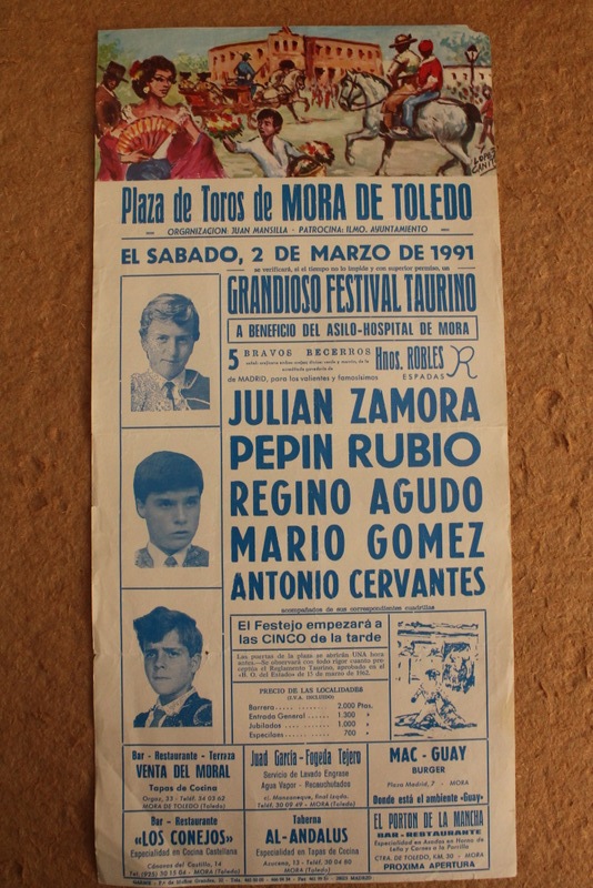 Cartel de toros de Mora de Toledo. 2 de marzo de 1991.